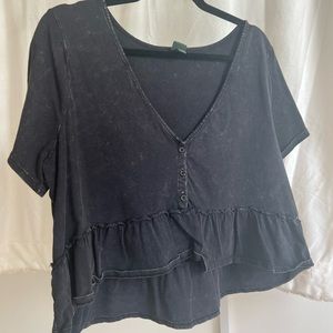 grey vintage washed baby doll crop top